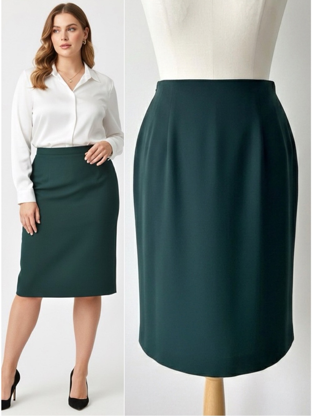Talbots 100% Worsted Wool Lined Pencil Skirt Dark Evergreen Made in USA Size 12
